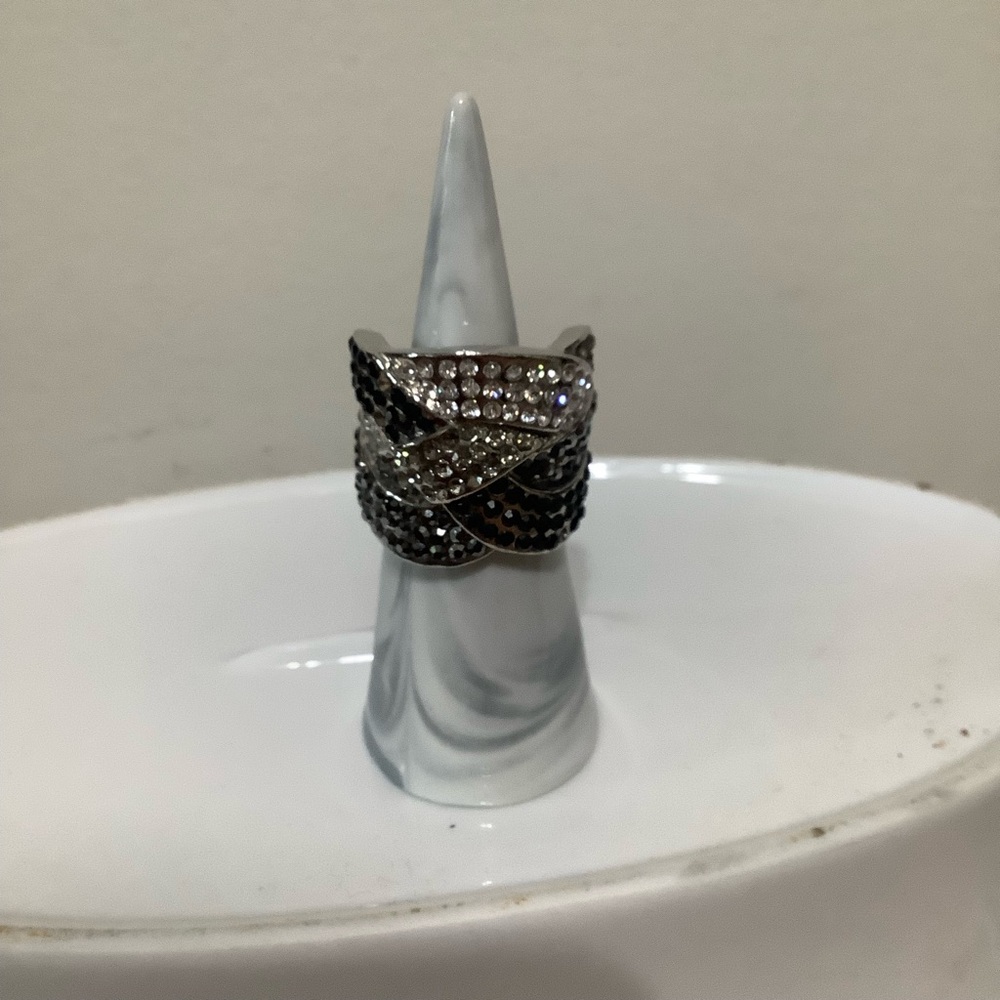 LIA SOPHIA:  Elegant Black and Silver Crystal Ring